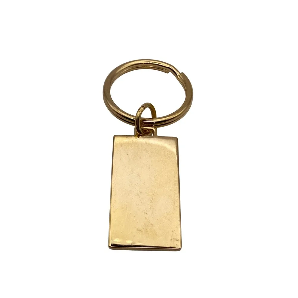 Vintage Gold Tone Green Enamel Monogram H.B. Rectangular Keychain Key Fob Ring